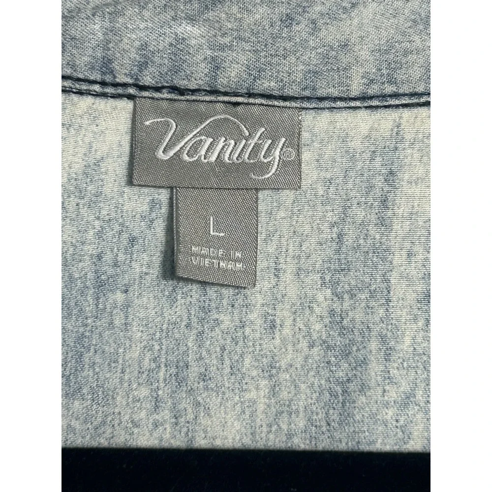 Vanity‎ Acid Wash Denim Western Snap Front Shirt Light Wash 100% Cotton Large - Picture 4 of 11